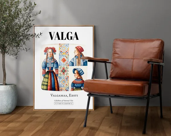 Valga Valgamaa Eesti Traditional Tile Pattern Poster