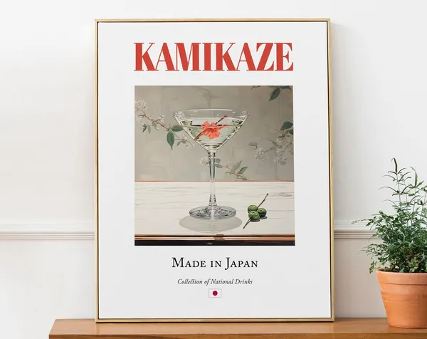 Kamikaze on Maiolica Tile, Japanese Beverage Art Print