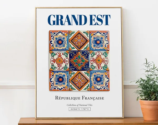 Grand Est France Folk Tile Art Print, Kitchen Decor