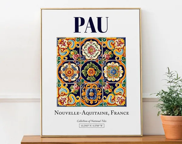 Pau Nouvelle-Aquitaine France Folk Tile Travel Poster