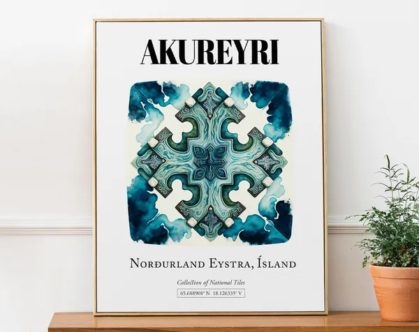 Akureyri Iceland Traditional Tile Pattern Art Print