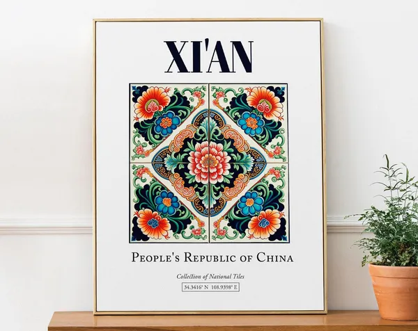 Xian China Traditional Tile Travel Poster