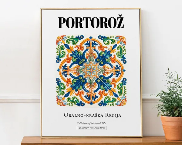 Portoro, Slovenija Traditional Tile Pattern Art Print
