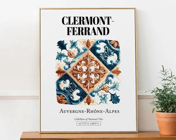 Clermont-Ferrand France Tile Pattern Travel Poster