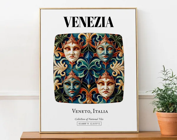 Venezia Veneto Italy Traditional Masks Travel Poster