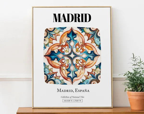 Madrid Classic Tile Art Poster, Spain Travel Poster