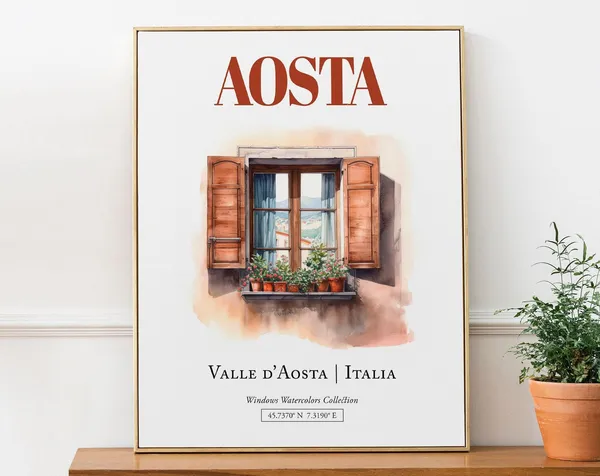 Aosta Val Daosta Italia Travel Poster, Watercolor