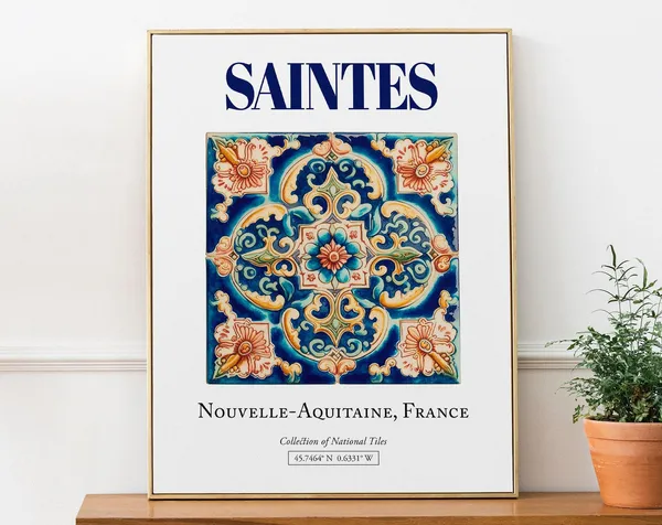 Saintes Nouvelle-Aquitaine France Folk Tile Travel Poster