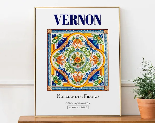 Vernon Normandie France Traditional Tile Travel Poster