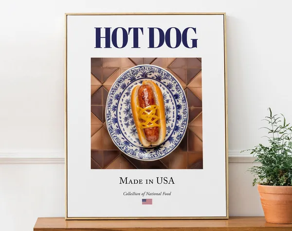 Hot Dog on Maiolica Tile Plate Poster Print