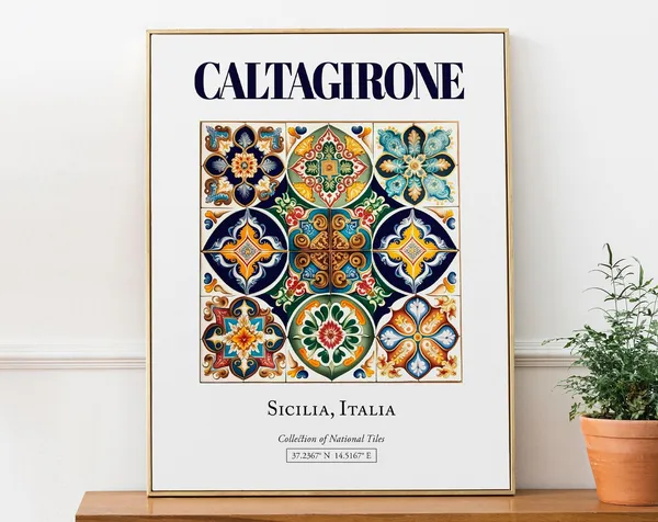 Caltagirone Sicilia Italy Folk Maiolica Tile Poster