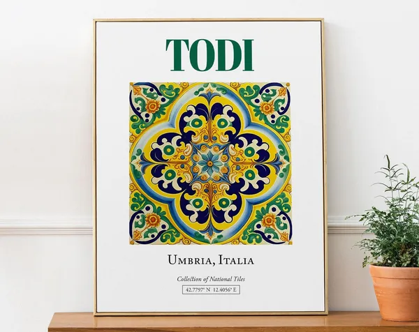 Todi Umbria Italy Folk Maiolica Tile Travel Poster