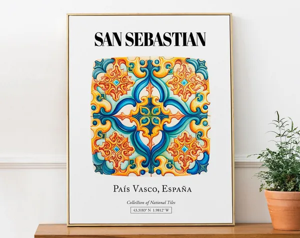 San Sebastian Elegant Tile Art Poster, Coastal Beauty