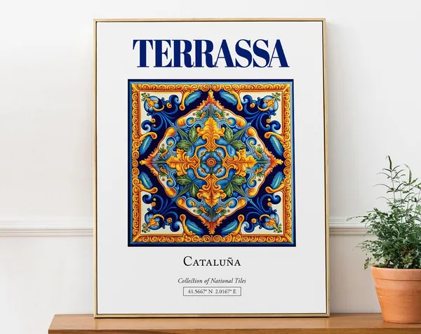 Terrassa Catalua Spain Traditional Tile Travel Poster