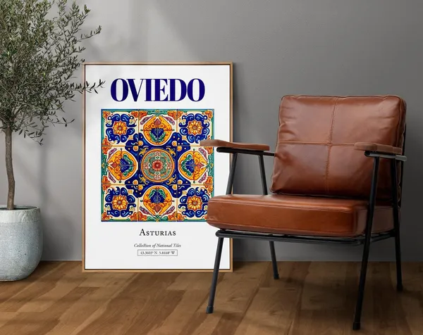 Oviedo Asturias Spain Folk Tile Art Print Poster
