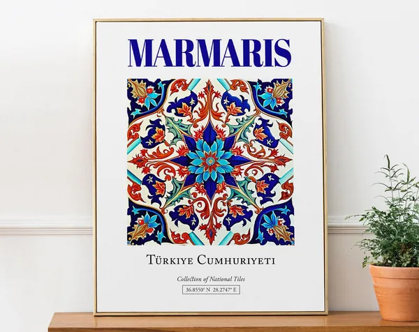 Marmaris Turkey Folk Tile Art Print, Izmir Decor