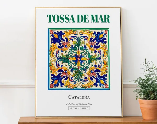 Tossa De Mar Catalua Spain Folk Tile Travel Poster
