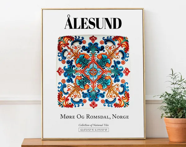 Lesund Mre Og Romsdal Norge Traditional Tile Pattern Art Print