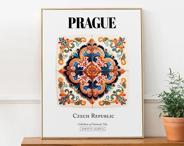 Prague Traditional Tile Pattern Travel Poster