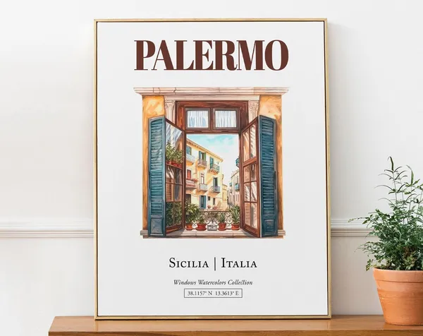 Palermo Sicilia Italia Travel Poster, Watercolor