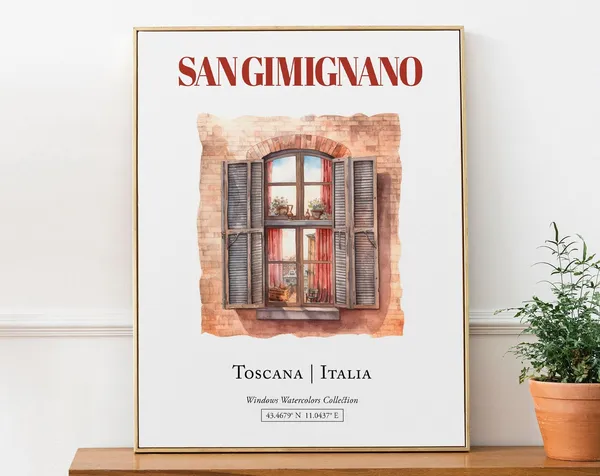 San Gimignano Toscana Italia Travel Poster, Watercolor