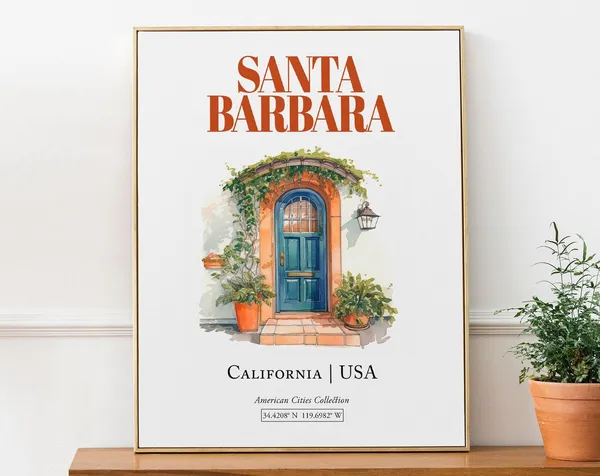 Santa Barbara USA Minimalistic Watercolor Door Poster