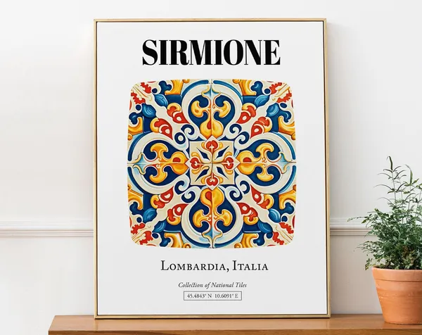 Sirmione Lombardia Italy Folk Tile Pattern Travel Poster