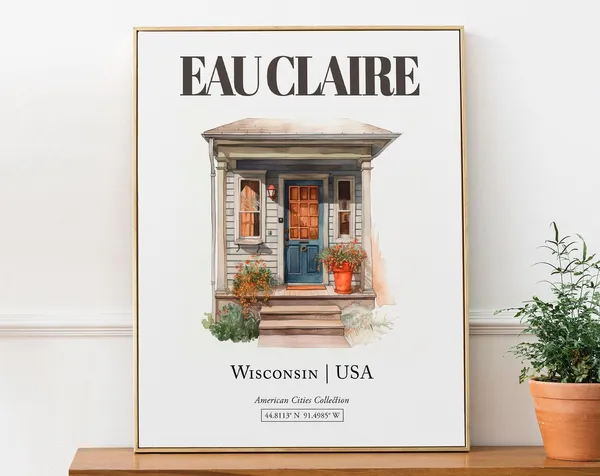 Eau Claire Wisconsin USA Minimalist Watercolor Art Print