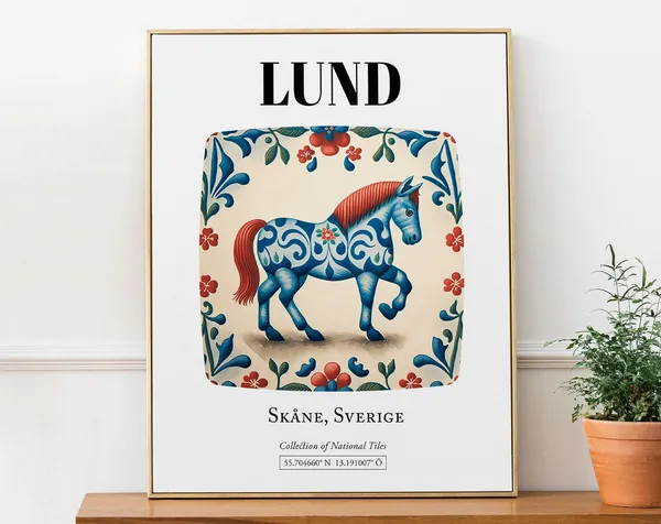 Lund Sweden Folk Dala Horse Tile Pattern Art Print