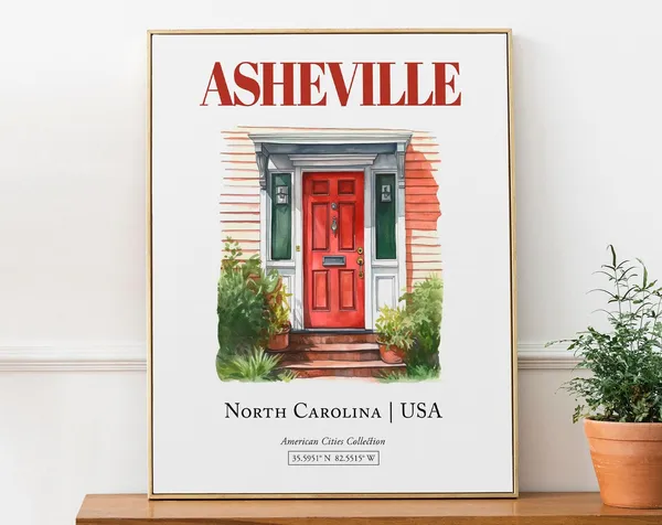 Asheville North Carolina Minimalist Watercolor Travel Poster