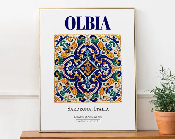 Olbia Sardegna Italy Folk Maiolica Tile Poster