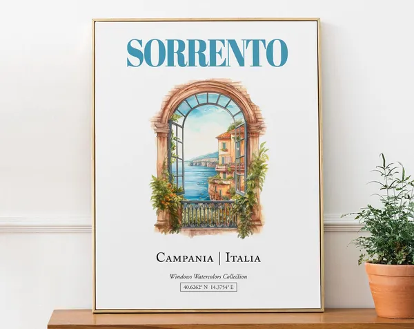 Sorrento Campania Italia Travel Poster, Watercolor