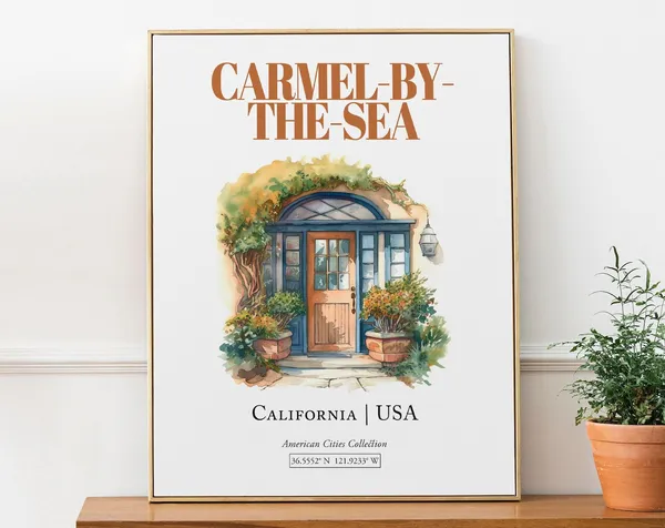 Carmel-By-The-Sea Minimalist Watercolor Travel Poster