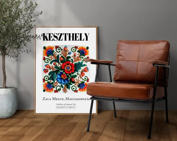 Keszthely Hungary Traditional Floral Tile Pattern Poster