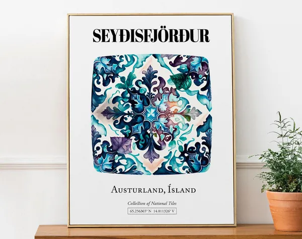 Seyisfjrur Austurland Iceland Traditional Tile Pattern Travel Poster