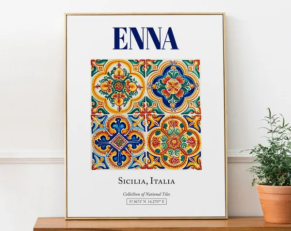 Enna Sicilia Italy Folk Maiolica Tile Travel Poster