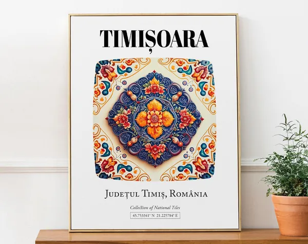 Timioara Romania Traditional Tile Flower Pattern Art Print