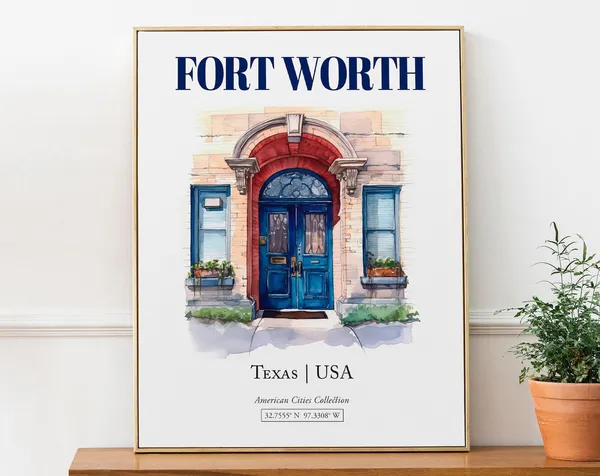 Fort Worth Texas USA Minimalist Watercolor Art Print