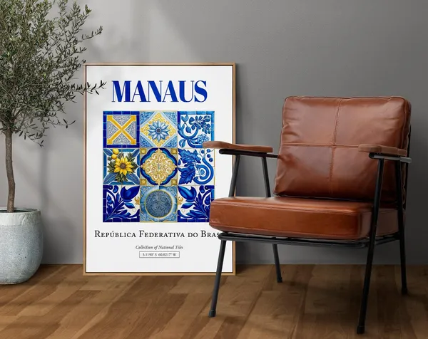 Manaus Brasil Folk Traditional Azulejo Tile Poster