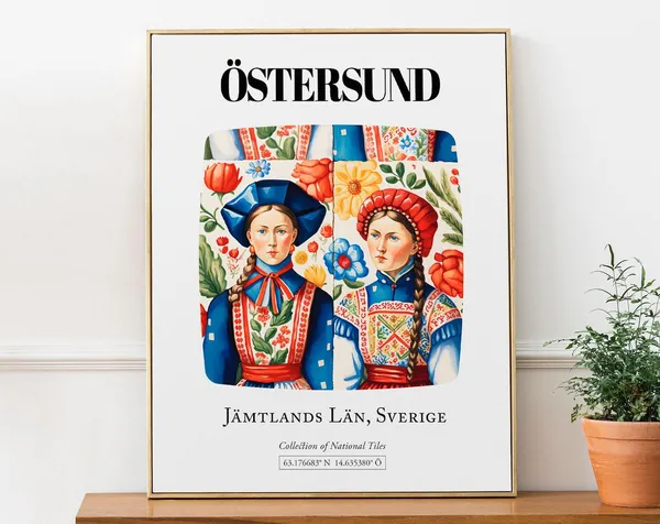 Stersund Sweden Sverige Tile With Folk Costumes Pattern Art Print
