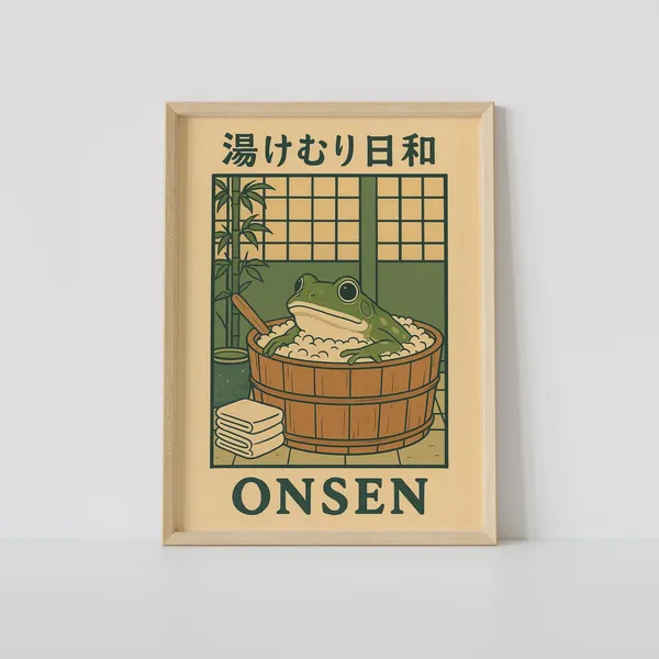 Japanese Frog In A Bathtub Poster, Japandi Decor
