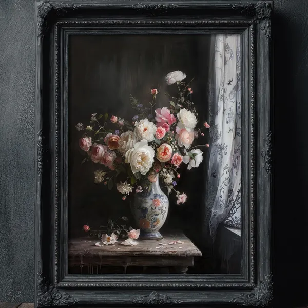 Moody Floral Still Life Vintage Botanical Art Print