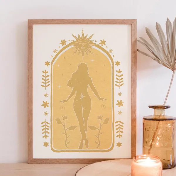 Sun Goddess Art Print, Boho Neutral Portrait
