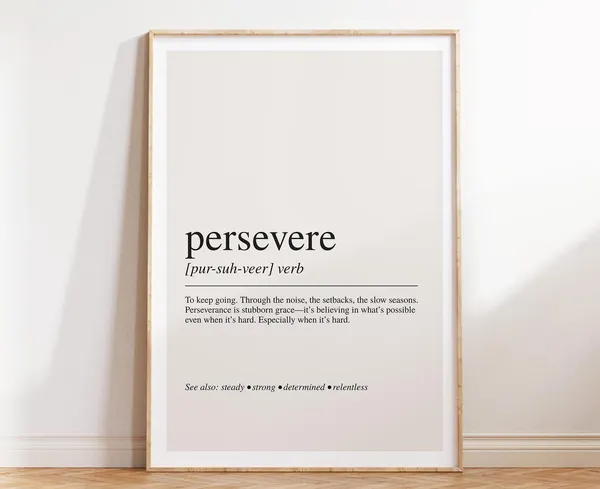 Persevere Definition Art Print, Encouraging Wall Art