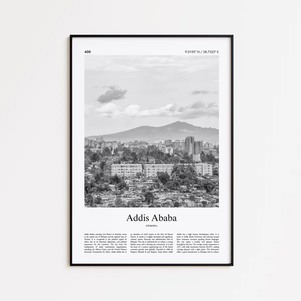 Addis Ababa Black And White Travel Poster, Ethiopia