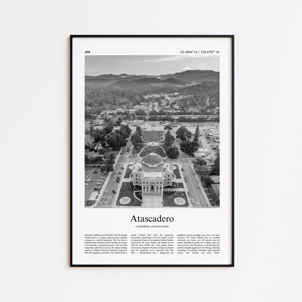 Atascadero Black And White Travel Poster, USA