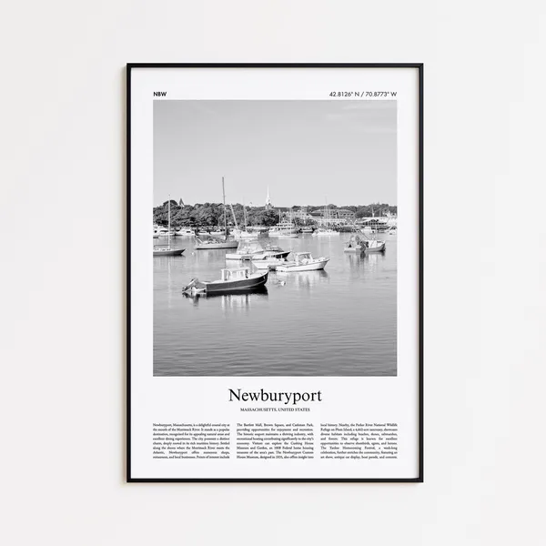 Newburyport Black and White Travel Poster, Massachusetts