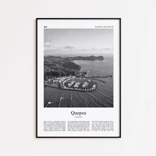 Quepos Black and White Travel Poster, Costa Rica