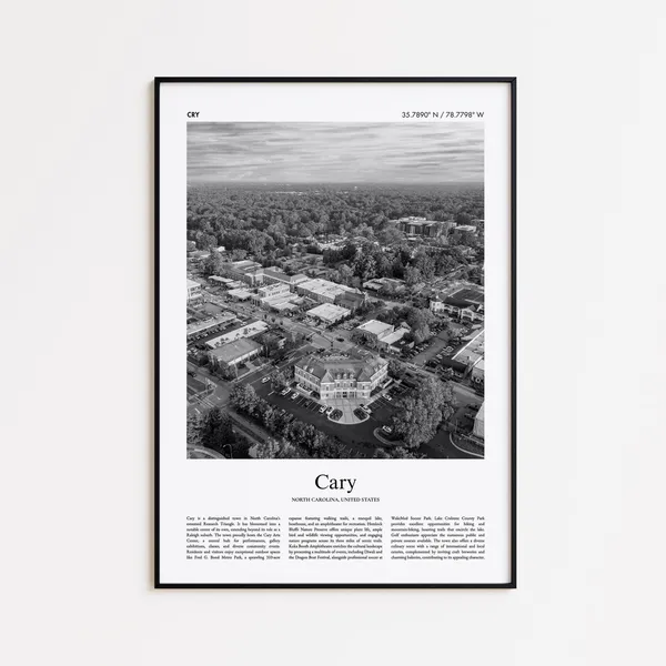 Cary Black And White Travel Poster, North Carolina