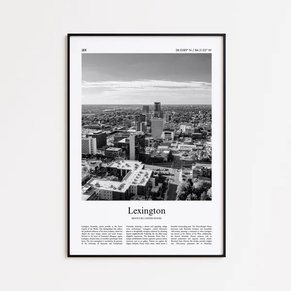 Lexington Black and White Travel Poster, Kentucky